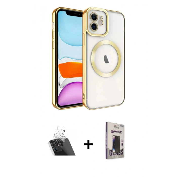 MARSİLYAN™- iPhone 11 Kılıf Nova Işık Özel Seri - Siyah Bilvis Hayalet Cam Ekran Koruyucu + Kamera Lens Koruma Cam - SF