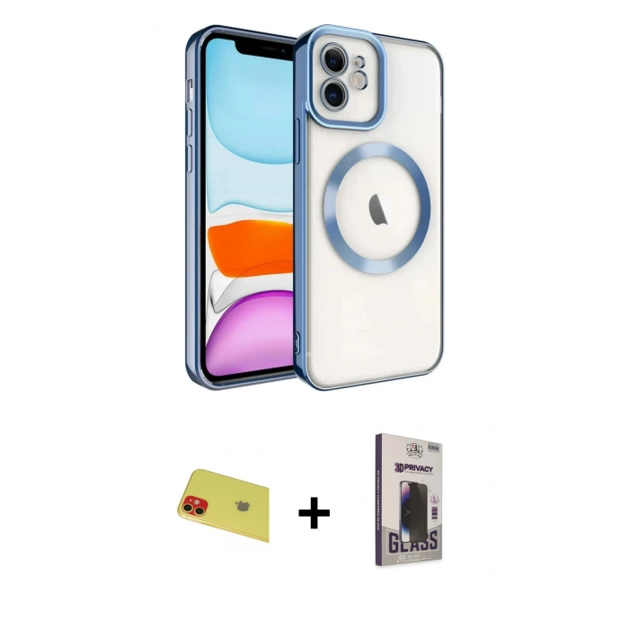 MARSİLYAN™- iPhone 11 Kılıf Nova Işık Özel Seri - Siyah Bilvis Hayalet Cam Ekran Koruyucu + Rainbow Kamera Lens Koruma Cam - KI