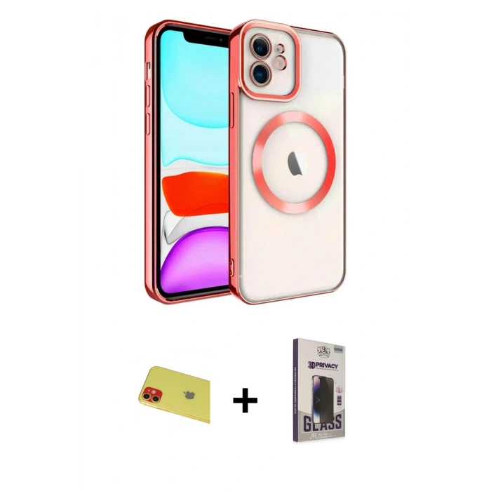 MARSİLYAN™- iPhone 11 Kılıf Nova Işık Özel Seri - Siyah Bilvis Hayalet Cam Ekran Koruyucu + Rainbow Kamera Lens Koruma Cam - KI