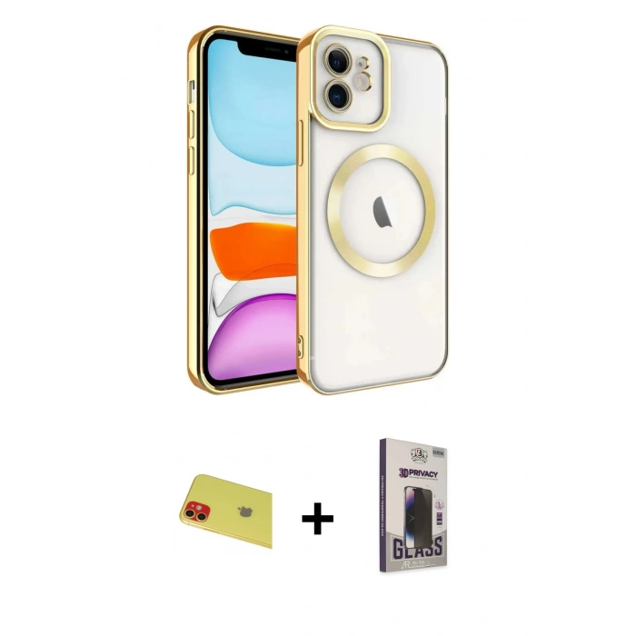 MARSİLYAN™- iPhone 11 Kılıf Nova Işık Özel Seri - Siyah Bilvis Hayalet Cam Ekran Koruyucu + Rainbow Kamera Lens Koruma Cam - KI