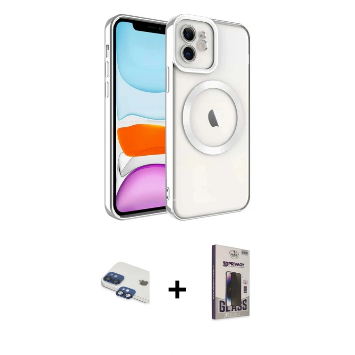 MARSİLYAN™- iPhone 11 Kılıf Nova Işık Özel Seri - Siyah Bilvis Hayalet Cam Ekran Koruyucu + Pers Alüminyum Kamera Lens - LT