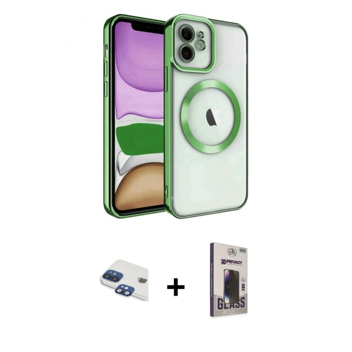 MARSİLYAN™- iPhone 11 Kılıf Nova Işık Özel Seri - Siyah Bilvis Hayalet Cam Ekran Koruyucu + Pers Alüminyum Kamera Lens - LT