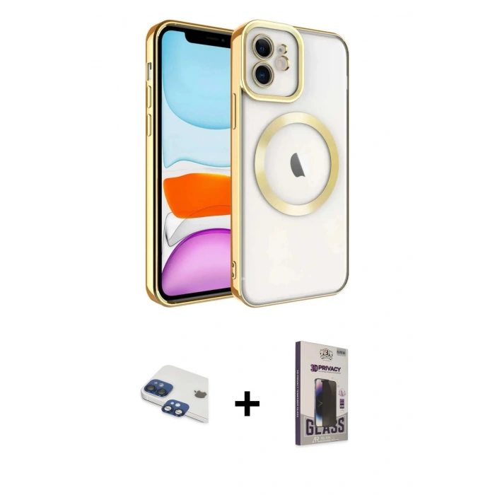 MARSİLYAN™- iPhone 11 Kılıf Nova Işık Özel Seri - Siyah Bilvis Hayalet Cam Ekran Koruyucu + Pers Alüminyum Kamera Lens - LT