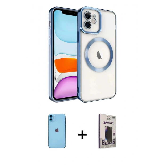 MARSİLYAN™- iPhone 11 Kılıf Nova Işık Özel Seri - Siyah Bilvis Hayalet Cam Ekran Koruyucu + Neon Fosforlu Kamera Lens - MI