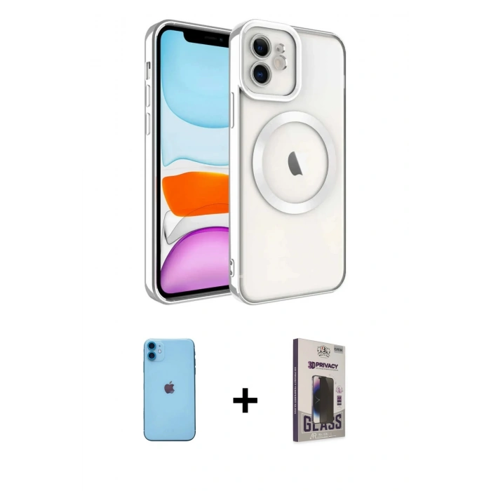 MARSİLYAN™- iPhone 11 Kılıf Nova Işık Özel Seri - Siyah Bilvis Hayalet Cam Ekran Koruyucu + Neon Fosforlu Kamera Lens - MI