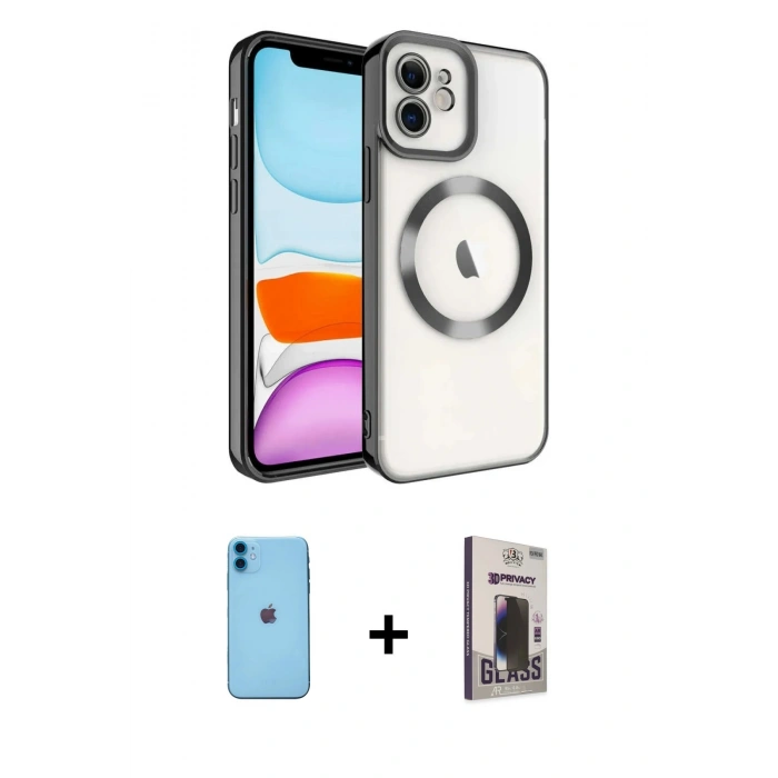 MARSİLYAN™- iPhone 11 Kılıf Nova Işık Özel Seri - Siyah Bilvis Hayalet Cam Ekran Koruyucu + Neon Fosforlu Kamera Lens - MI
