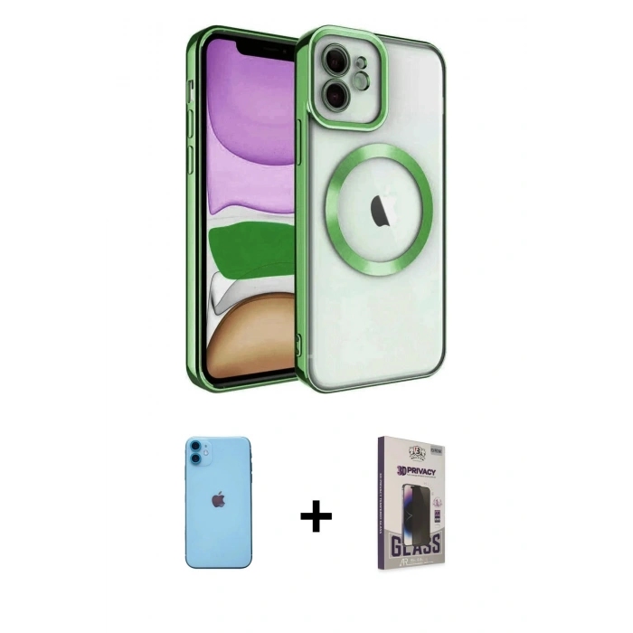MARSİLYAN™- iPhone 11 Kılıf Nova Işık Özel Seri - Siyah Bilvis Hayalet Cam Ekran Koruyucu + Neon Fosforlu Kamera Lens - MI