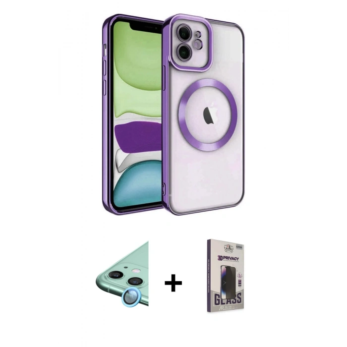 MARSİLYAN™- iPhone 11 Kılıf Nova Işık Özel Seri - Siyah Bilvis Hayalet Cam Ekran Koruyucu + Raze Metal Kamera Lens - MI