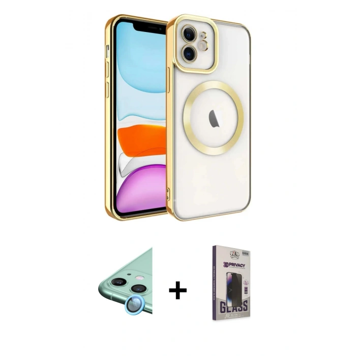 MARSİLYAN™- iPhone 11 Kılıf Nova Işık Özel Seri - Siyah Bilvis Hayalet Cam Ekran Koruyucu + Raze Metal Kamera Lens - MI