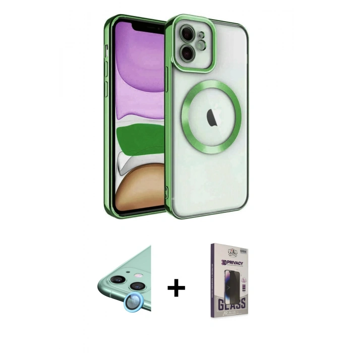 MARSİLYAN™- iPhone 11 Kılıf Nova Işık Özel Seri - Siyah Bilvis Hayalet Cam Ekran Koruyucu + Raze Metal Kamera Lens - MI