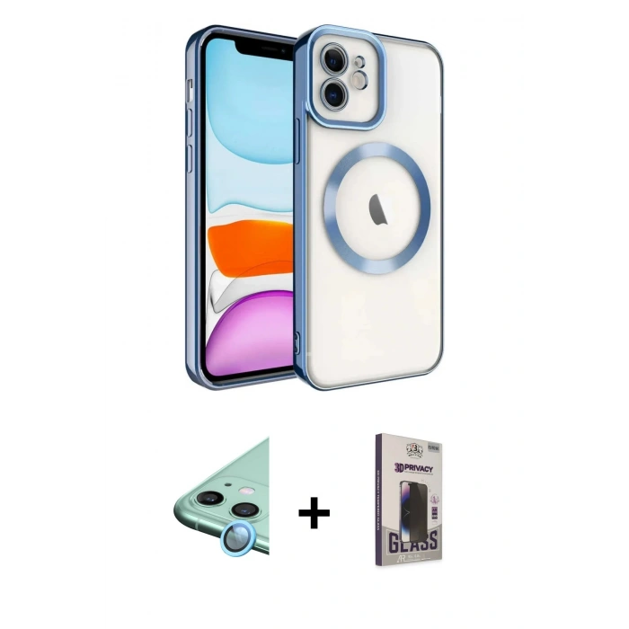 MARSİLYAN™- iPhone 11 Kılıf Nova Işık Özel Seri - Siyah Bilvis Hayalet Cam Ekran Koruyucu + Raze Metal Kamera Lens - MI