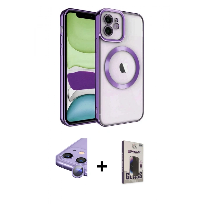 MARSİLYAN™- iPhone 11 Kılıf Nova Işık Özel Seri - Siyah Bilvis Hayalet Cam Ekran Koruyucu + Raze Metal Kamera Lens - MR