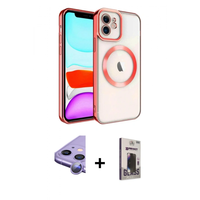 MARSİLYAN™- iPhone 11 Kılıf Nova Işık Özel Seri - Siyah Bilvis Hayalet Cam Ekran Koruyucu + Raze Metal Kamera Lens - MR