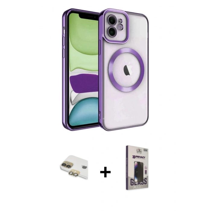 MARSİLYAN™- iPhone 11 Kılıf Nova Işık Özel Seri - Siyah Bilvis Hayalet Cam Ekran Koruyucu + Pers Alüminyum Kamera Lens - GD