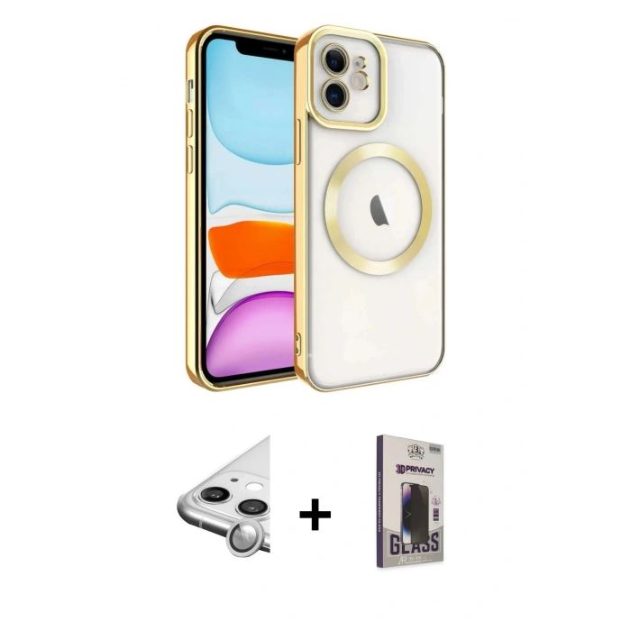 MARSİLYAN™- iPhone 11 Kılıf Nova Işık Özel Seri - Siyah Bilvis Hayalet Cam Ekran Koruyucu + Raze Metal Kamera Lens - GS
