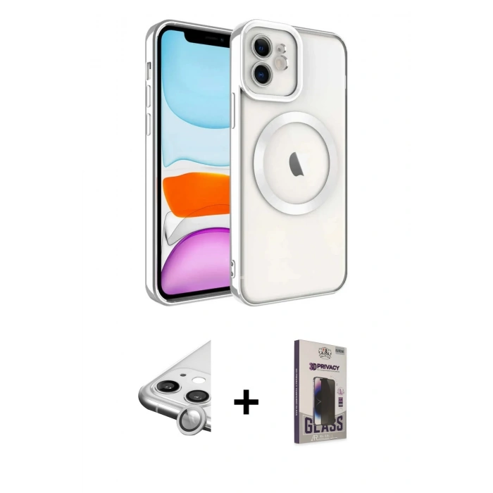 MARSİLYAN™- iPhone 11 Kılıf Nova Işık Özel Seri - Siyah Bilvis Hayalet Cam Ekran Koruyucu + Raze Metal Kamera Lens - GS