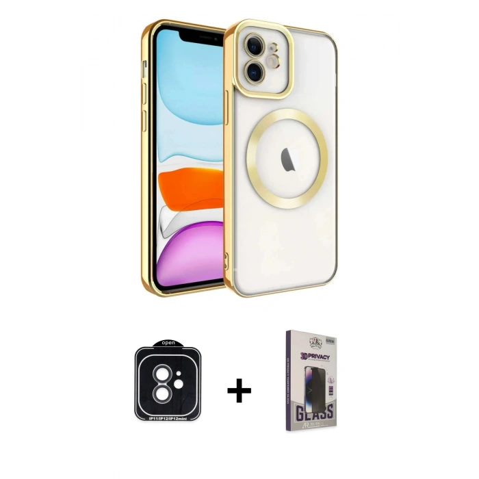 MARSİLYAN™- iPhone 11 Kılıf Nova Işık Özel Seri - Siyah Bilvis Hayalet Cam Ekran Koruyucu + PVD Metal Kamera Lens - SH