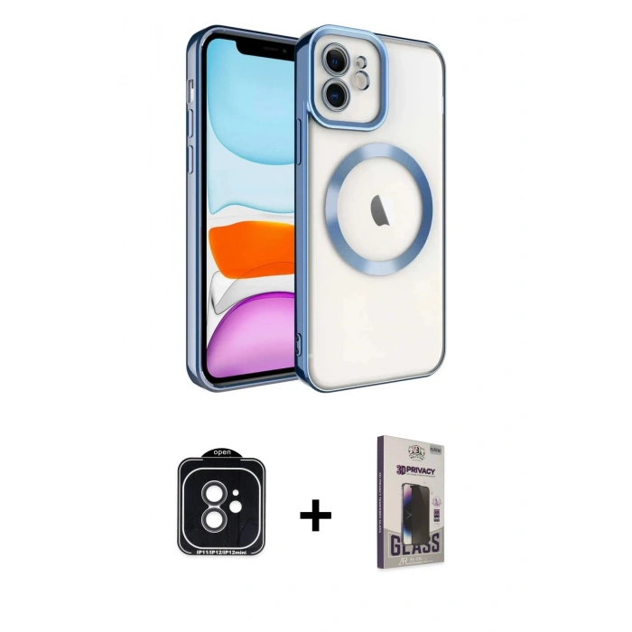 MARSİLYAN™- iPhone 11 Kılıf Nova Işık Özel Seri - Siyah Bilvis Hayalet Cam Ekran Koruyucu + PVD Metal Kamera Lens - SH
