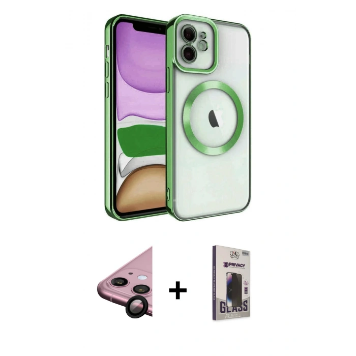 MARSİLYAN™- iPhone 11 Kılıf Nova Işık Özel Seri - Siyah Bilvis Hayalet Cam Ekran Koruyucu + Siyah Raze Metal Kamera Lens