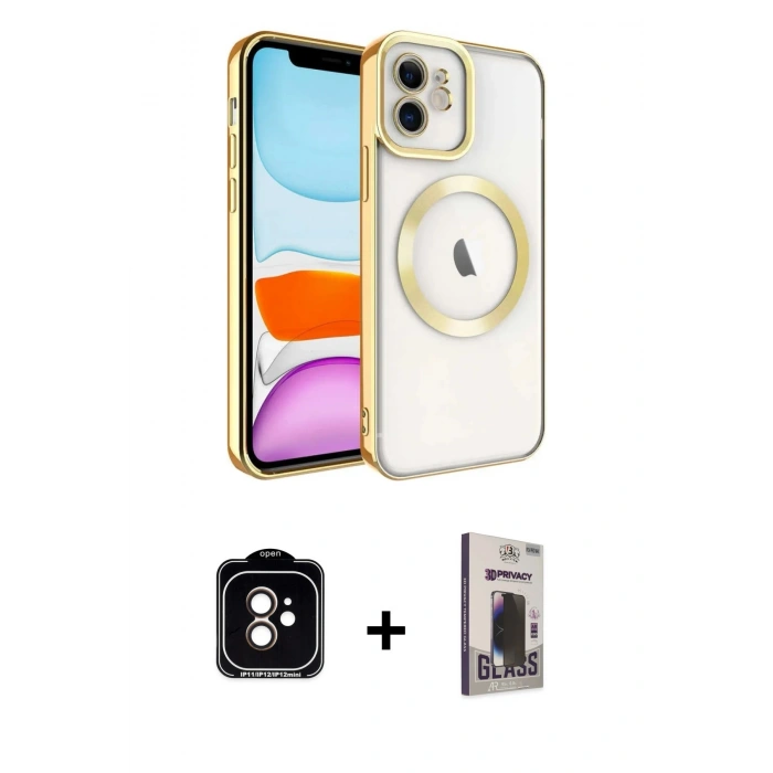 MARSİLYAN™- iPhone 11 Kılıf Nova Işık Özel Seri - Siyah Bilvis Hayalet Cam Ekran Koruyucu + PVD Metal Kamera Lens - TU