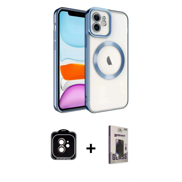 MARSİLYAN™- iPhone 11 Kılıf Nova Işık Özel Seri - Siyah Bilvis Hayalet Cam Ekran Koruyucu + PVD Metal Kamera Lens - TU