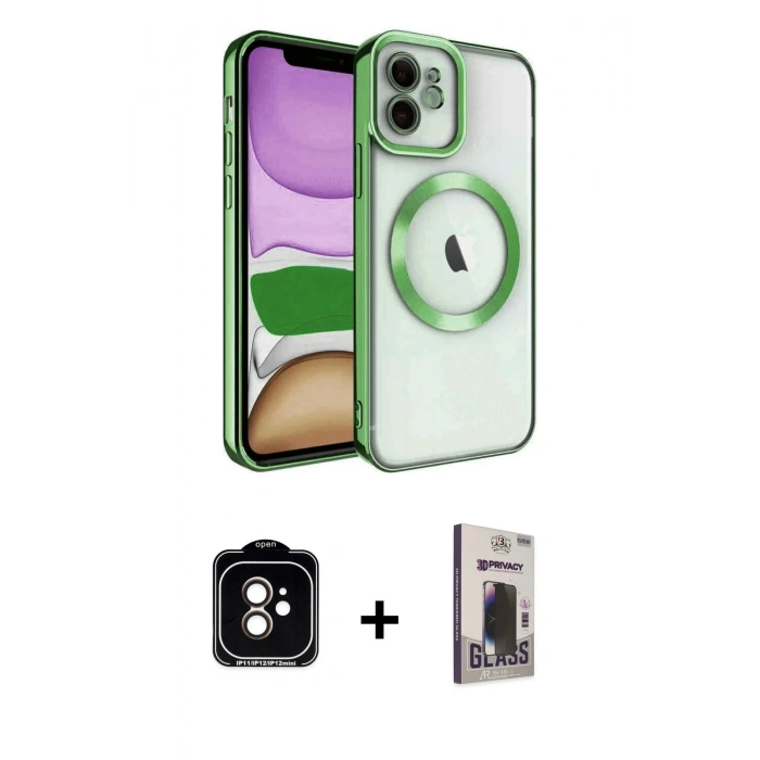 MARSİLYAN™- iPhone 11 Kılıf Nova Işık Özel Seri - Siyah Bilvis Hayalet Cam Ekran Koruyucu + PVD Metal Kamera Lens - TU