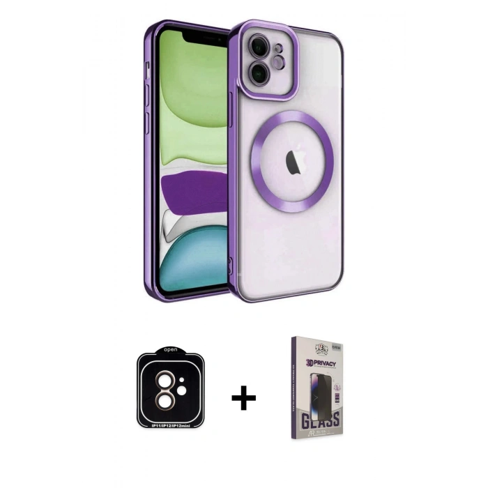 MARSİLYAN™- iPhone 11 Kılıf Nova Işık Özel Seri - Siyah Bilvis Hayalet Cam Ekran Koruyucu + PVD Metal Kamera Lens - TU