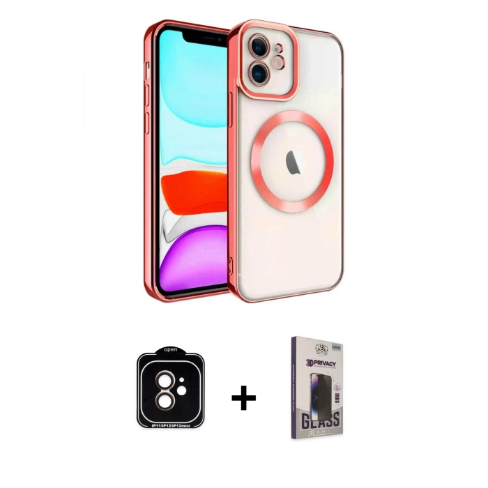 MARSİLYAN™- iPhone 11 Kılıf Nova Işık Özel Seri - Siyah Bilvis Hayalet Cam Ekran Koruyucu + PVD Metal Kamera Lens - TU
