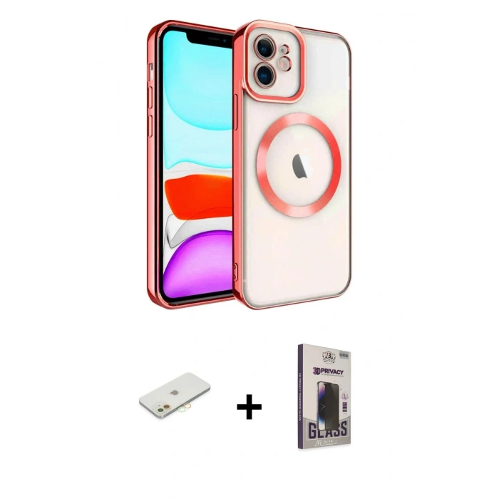 MARSİLYAN™- iPhone 11 Kılıf Nova Işık Özel Seri - Siyah Bilvis Hayalet Cam Ekran Koruyucu + Renkli Kamera Lens Koruma Cam - TU