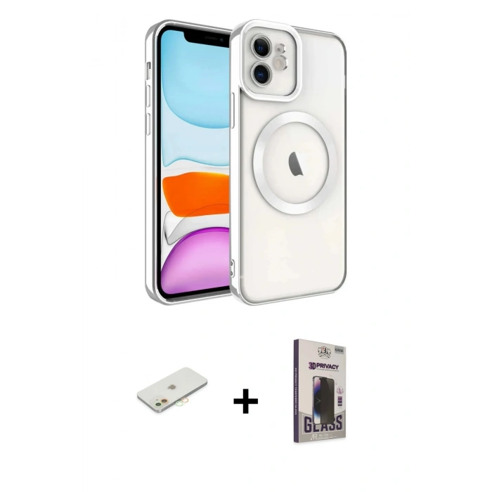 MARSİLYAN™- iPhone 11 Kılıf Nova Işık Özel Seri - Siyah Bilvis Hayalet Cam Ekran Koruyucu + Renkli Kamera Lens Koruma Cam - TU