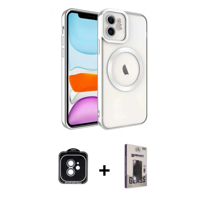 MARSİLYAN™- iPhone 11 Kılıf Nova Işık Özel Seri - Siyah Bilvis Hayalet Cam Ekran Koruyucu + PVD Metal Kamera Lens - YL