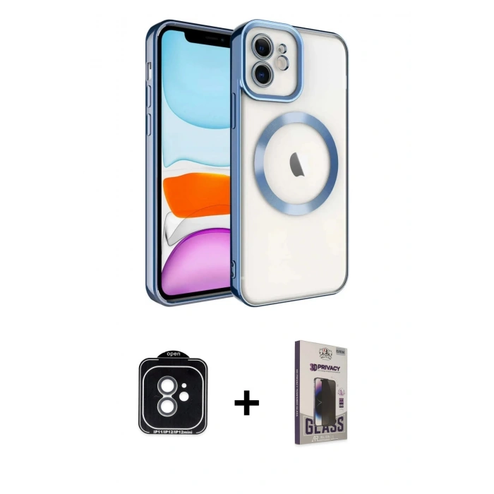 MARSİLYAN™- iPhone 11 Kılıf Nova Işık Özel Seri - Siyah Bilvis Hayalet Cam Ekran Koruyucu + PVD Metal Kamera Lens - YL