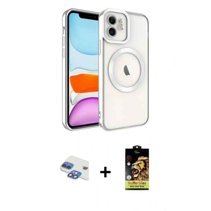MARSİLYAN™- iPhone 11 Kılıf Nova Işık Özel Seri - Siyah Buffer Cam Ekran Koruyucu + Pers Alüminyum Kamera Lens - GI