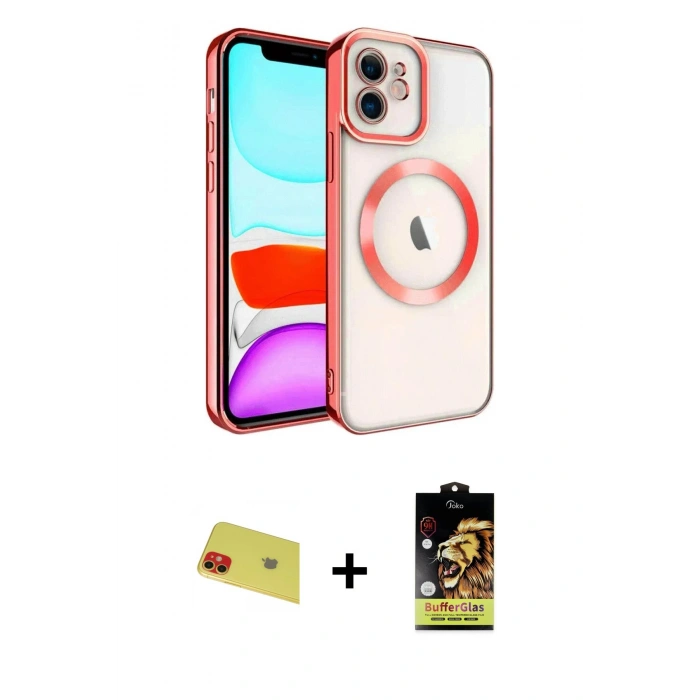 MARSİLYAN™- iPhone 11 Kılıf Nova Işık Özel Seri - Siyah Buffer Cam Ekran Koruyucu + Rainbow Kamera Lens Koruma Cam - KI