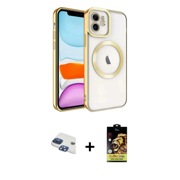 MARSİLYAN™- iPhone 11 Kılıf Nova Işık Özel Seri - Siyah Buffer Cam Ekran Koruyucu + Lacivert Pers Alüminyum Kamera Lens