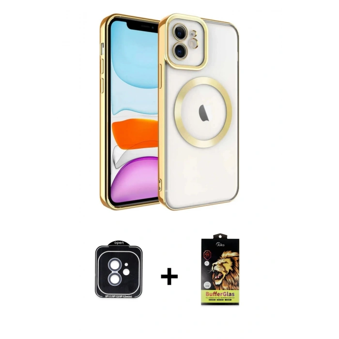 MARSİLYAN™- iPhone 11 Kılıf Nova Işık Özel Seri - Siyah Buffer Cam Ekran Koruyucu + PVD Metal Kamera Lens - MI