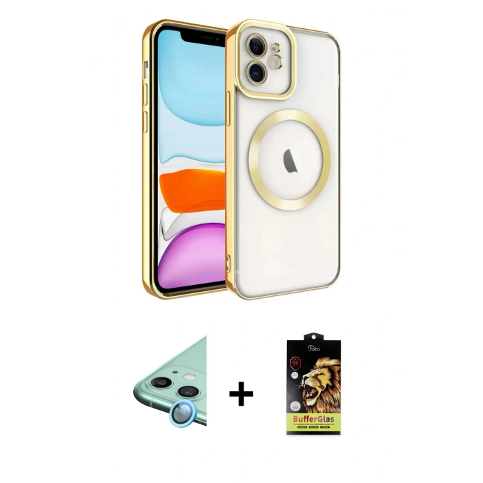 MARSİLYAN™- iPhone 11 Kılıf Nova Işık Özel Seri - Siyah Buffer Cam Ekran Koruyucu + Raze Metal Kamera Lens - MI