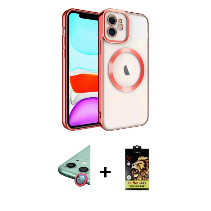 MARSİLYAN™- iPhone 11 Kılıf Nova Işık Özel Seri - Siyah Buffer Cam Ekran Koruyucu + Raze Metal Kamera Lens - KI