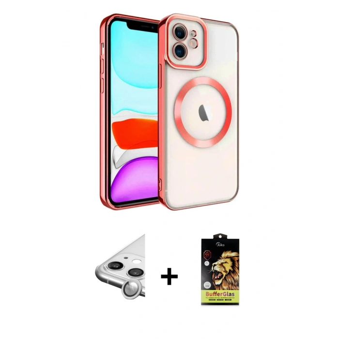 MARSİLYAN™- iPhone 11 Kılıf Nova Işık Özel Seri - Siyah Buffer Cam Ekran Koruyucu + Raze Metal Kamera Lens - GS
