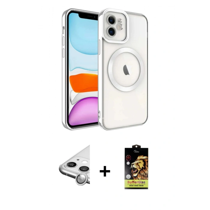 MARSİLYAN™- iPhone 11 Kılıf Nova Işık Özel Seri - Siyah Buffer Cam Ekran Koruyucu + Raze Metal Kamera Lens - GS