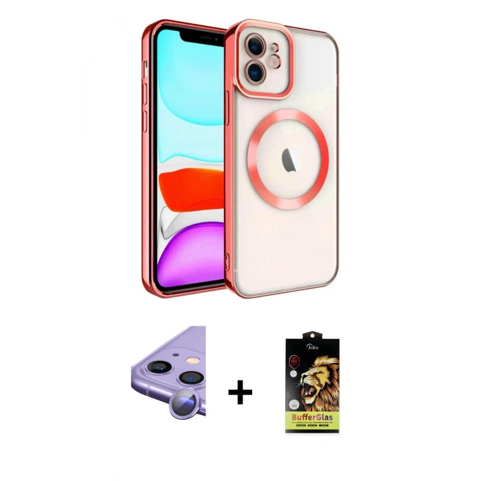 MARSİLYAN™- iPhone 11 Kılıf Nova Işık Özel Seri - Siyah Buffer Cam Ekran Koruyucu + Raze Metal Kamera Lens - MR
