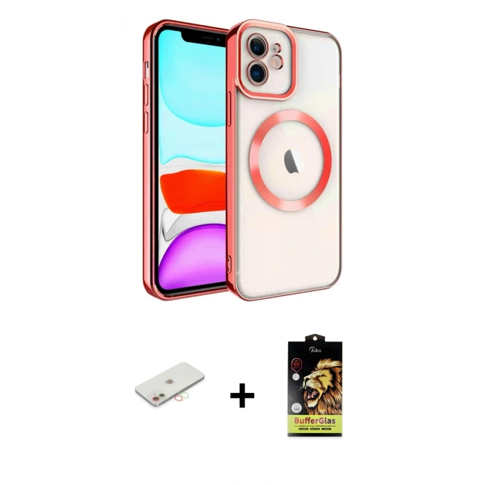 MARSİLYAN™- iPhone 11 Kılıf Nova Işık Özel Seri - Siyah Buffer Cam Ekran Koruyucu + Renkli Kamera Lens Koruma Cam - YL