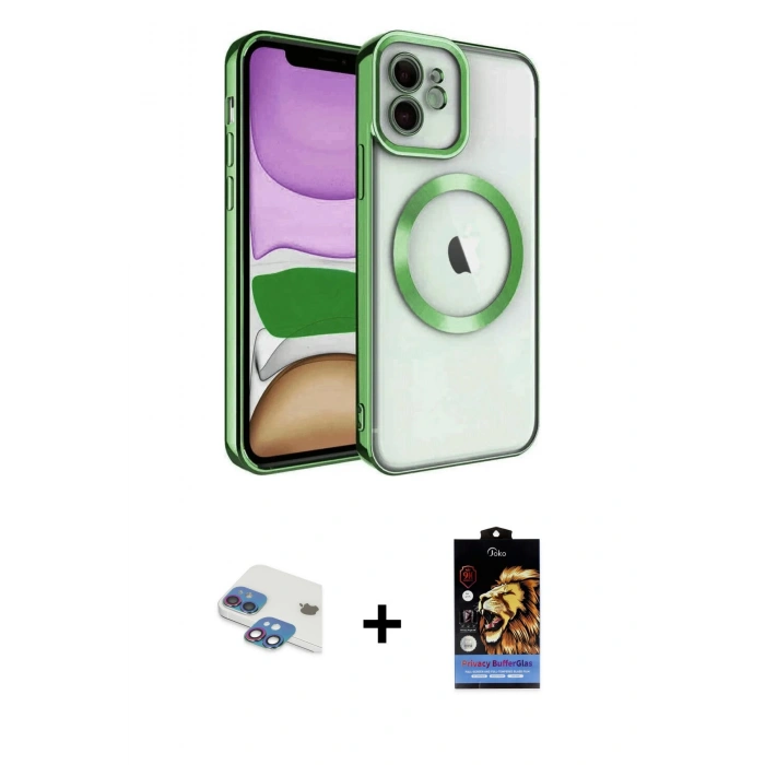 MARSİLYAN™- iPhone 11 Kılıf Nova Işık Özel Seri - Siyah Buffer Hayalet Cam Ekran Koruyucu + Pers Alüminyum Kamera Lens - GI