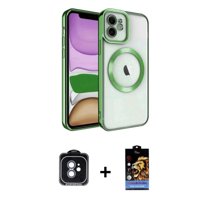 MARSİLYAN™- iPhone 11 Kılıf Nova Işık Özel Seri - Siyah Buffer Hayalet Cam Ekran Koruyucu + PVD Metal Kamera Lens - MI