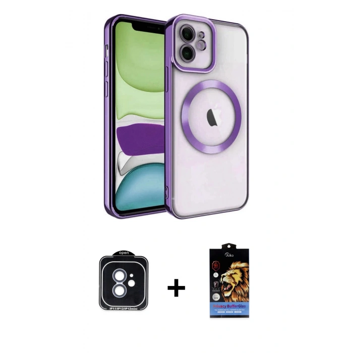 MARSİLYAN™- iPhone 11 Kılıf Nova Işık Özel Seri - Siyah Buffer Hayalet Cam Ekran Koruyucu + PVD Metal Kamera Lens - MI