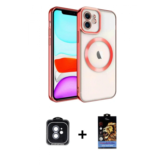 MARSİLYAN™- iPhone 11 Kılıf Nova Işık Özel Seri - Siyah Buffer Hayalet Cam Ekran Koruyucu + PVD Metal Kamera Lens - MI