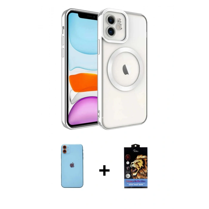 MARSİLYAN™- iPhone 11 Kılıf Nova Işık Özel Seri - Siyah Buffer Hayalet Cam Ekran Koruyucu + Neon Fosforlu Kamera Lens - TU
