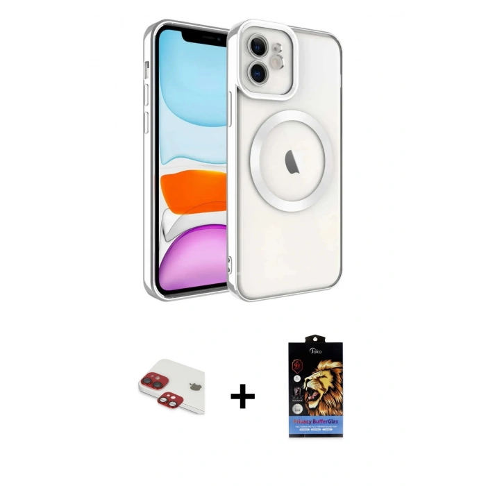 MARSİLYAN™- iPhone 11 Kılıf Nova Işık Özel Seri - Siyah Buffer Hayalet Cam Ekran Koruyucu + Pers Alüminyum Kamera Lens - KI