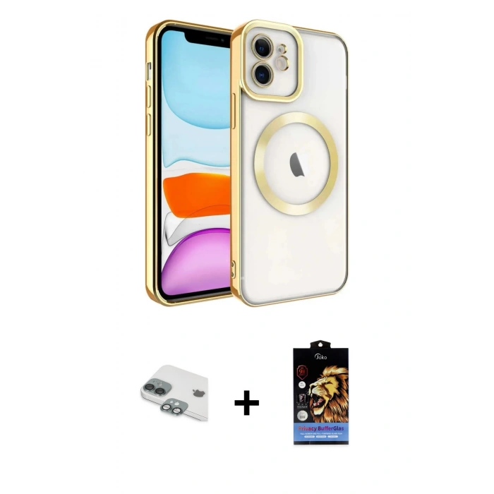 MARSİLYAN™- iPhone 11 Kılıf Nova Işık Özel Seri - Siyah Buffer Hayalet Cam Ekran Koruyucu + Pers Alüminyum Kamera Lens - YL