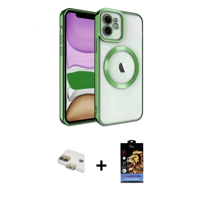 MARSİLYAN™- iPhone 11 Kılıf Nova Işık Özel Seri - Siyah Buffer Hayalet Cam Ekran Koruyucu + Pers Alüminyum Kamera Lens - GD